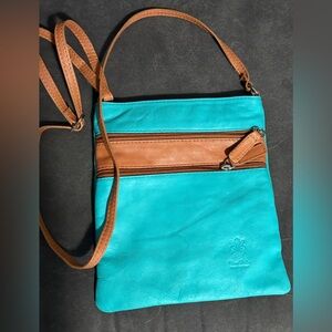 Vera Pelle Italian Leathee Aqua Blue Cross-Body Bag